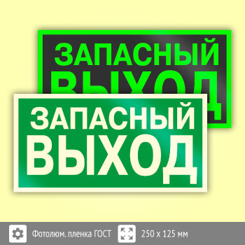 Знак E23 «Указатель запасного выхода» (устаревший) (фотолюминесцентная пленка ГОСТ 34428-2018, 250х125 мм)
