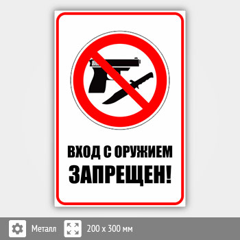 Знак «Вход с оружием запрещен», B108 (металл, 200х300 мм)