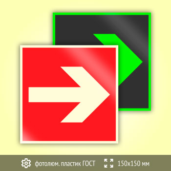 Знак F01-01 «Направляющая стрелка» (фотолюминесцентный пластик ГОСТ 34428-2018, 150х150 мм)